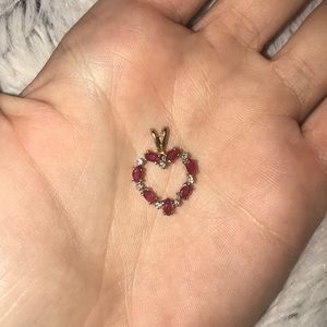 14k Gold Diamond and Ruby Heart Pendant